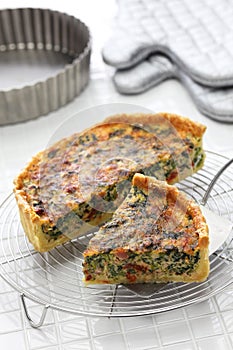 Homemade spinach bacon quiche, florentine quiche photo