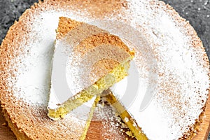 Homemade sponge cake or chiffon cake, Food recipe background. Close up, top view