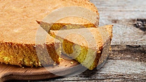 Homemade sponge cake or chiffon cake, Food recipe background. Close up, top view