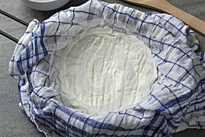 Homemade strained yogurt close up photo