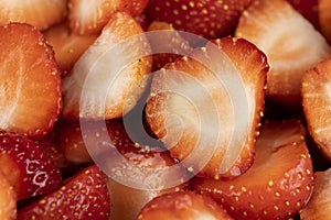 homemade strawberries washed and sliced, close up