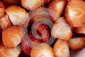 homemade strawberries washed and sliced, close up