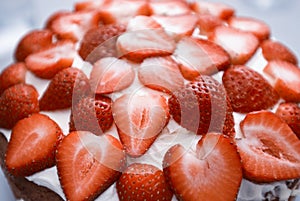 Homemade strawberry cake with cream