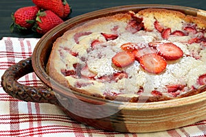 Homemade strawberry cobbler with selective focus