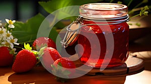 Homemade strawberry jam in glass jar