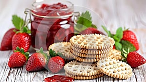 Homemade strawberry jam preserved in glass jar delicious preserves for breakfast and snacks