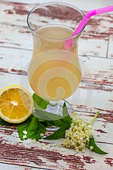 Homemade summer refreshing drink socata, made of elderberry flowers and lemon