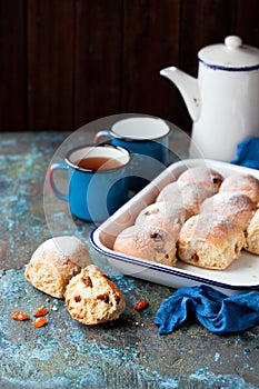 Homemade sweet buns with raisins