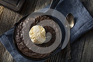 Homemade Sweet Dark Chocolate Brownie in a Skillet