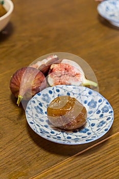 Homemade sweeten preserved fig and fresh figs.