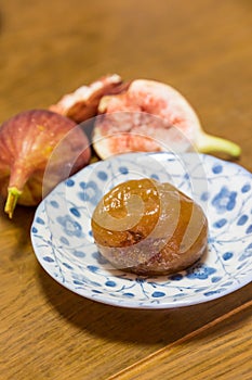 Homemade sweeten preserved fig and fresh figs.