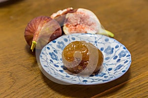 Homemade sweeten preserved fig and fresh figs.