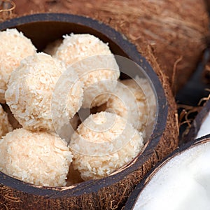 Homemade sweets in a coconut bowl