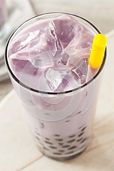 Homemade Taro Milk Bubble Tea with Tapioca