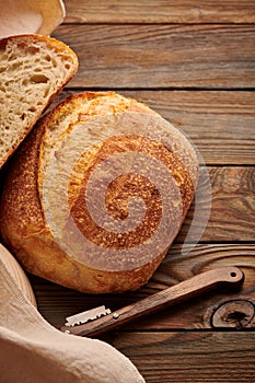 Homemade tartine bread on wooden table