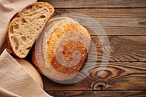 Homemade tartine bread on wooden table