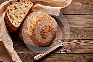 Homemade tartine bread on wooden table