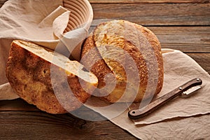 Homemade tartine bread on wooden table