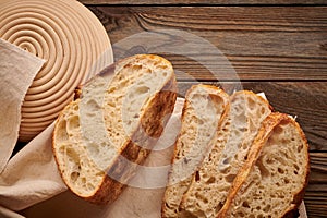 Homemade tartine bread on wooden table