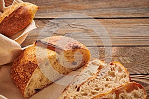 Homemade tartine bread on wooden table