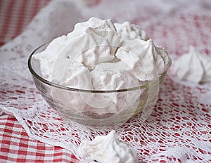 Homemade tender Apple marshmallows in glass plate. Homemade sweets. Natural marshmallows. Selective focus