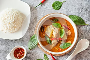 Homemade thai red curry with chicken and rice