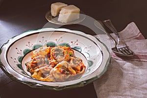 Homemade Tortellini with Tomato Sauce and Mozzarella Cheese
