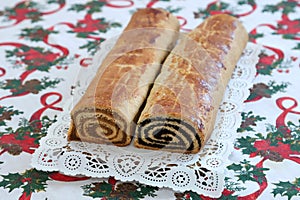 Homemade traditional poppy seed and walnut rolls for christmas holiday