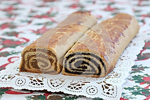 Homemade traditional poppy seed and walnut rolls for christmas holiday