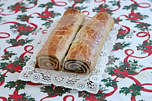 Homemade traditional poppy seed and walnut rolls for christmas holiday