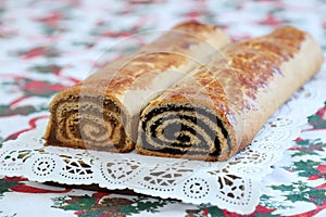 Homemade traditional poppy seed and walnut rolls for christmas holiday