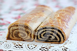 Homemade traditional poppy seed and walnut rolls for christmas holiday