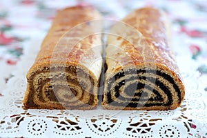 Homemade traditional poppy seed and walnut rolls for christmas holiday