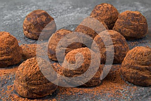 Homemade truffle chocolate candies with cocoa