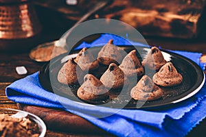 Homemade truffles with dark chocolate