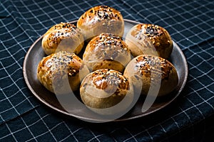 Homemade Turkish Pastries Pogaca with Black Cumin and Sesame Seeds