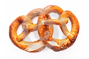 Homemade twisted knot Soft salt Pretzels on white background