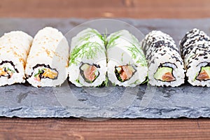 Homemade uramaki sushi rolls