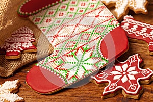 Homemade various christmas gingerbread cookies