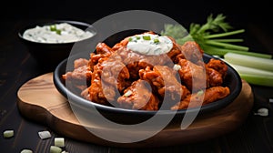 Homemade Vegan Buffalo Wings with Yogurt Dip. Vegetarian Buffalo Chicken Wings Ranch. AI Generative