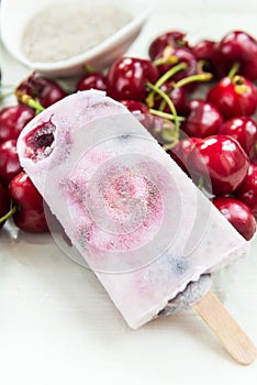 Homemade Vegan Cherry Popsicles with Chia Seeds and Coconut Milk