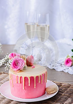Homemade wedding cake closeup
