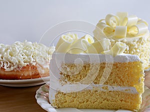 Homemade white chocolate cakes , selective focus