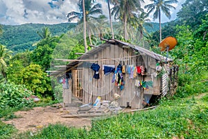 A homemade wooden house in the rural Philippines.