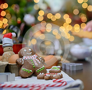 Homemade Xmas cookie for Christmas and Happy New Year. Cooking gingerbread with friend and Family on winter holiday