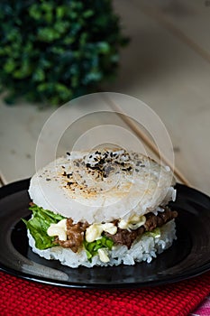 Homemade yakiniku rice burger