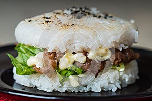 Homemade yakiniku rice burger