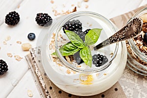 Homemade yogurt with muesli amd berries