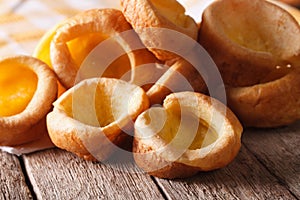 Homemade Yorkshire pudding close up on the table. horizontal