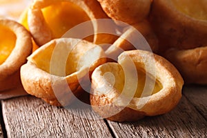 Homemade Yorkshire pudding macro on the table. horizontal